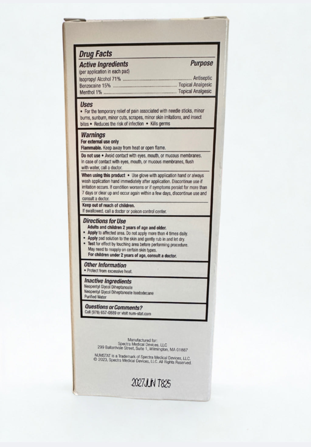 NUMSTAT Antiseptic and pain relieving prep pad